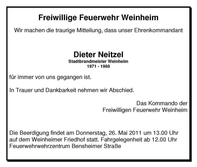 Todesanzeige Dieter Neitzel