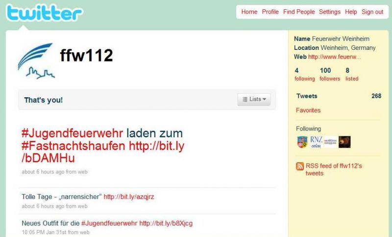 Feuerwehr Weinheim Twitter Account ffw112