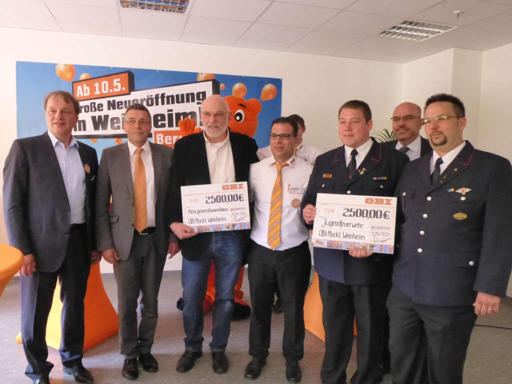 Mit OBI öffnet sich das „Weinheimer Tor“ Riesenandrang im neuen Fachmarktzentrum – Spenden an Skater und Jugendfeuerwehr